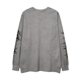 Men Long Sleeve T Shirt Dark Graffiti Washed and Worn